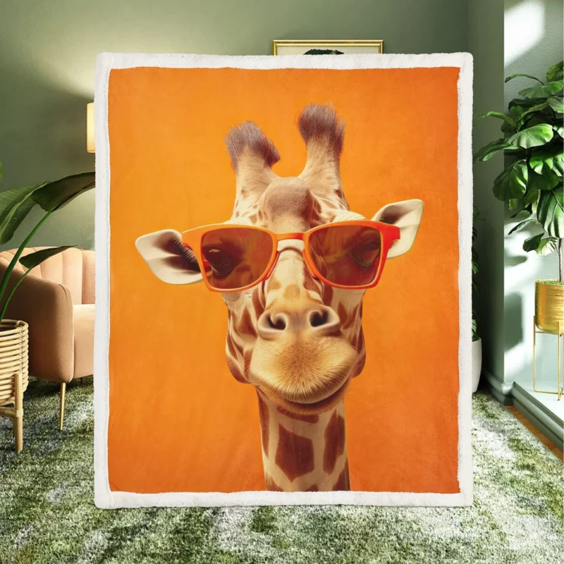 Sunglasses Giraffe Portrait Sherpa Fleece Blanket