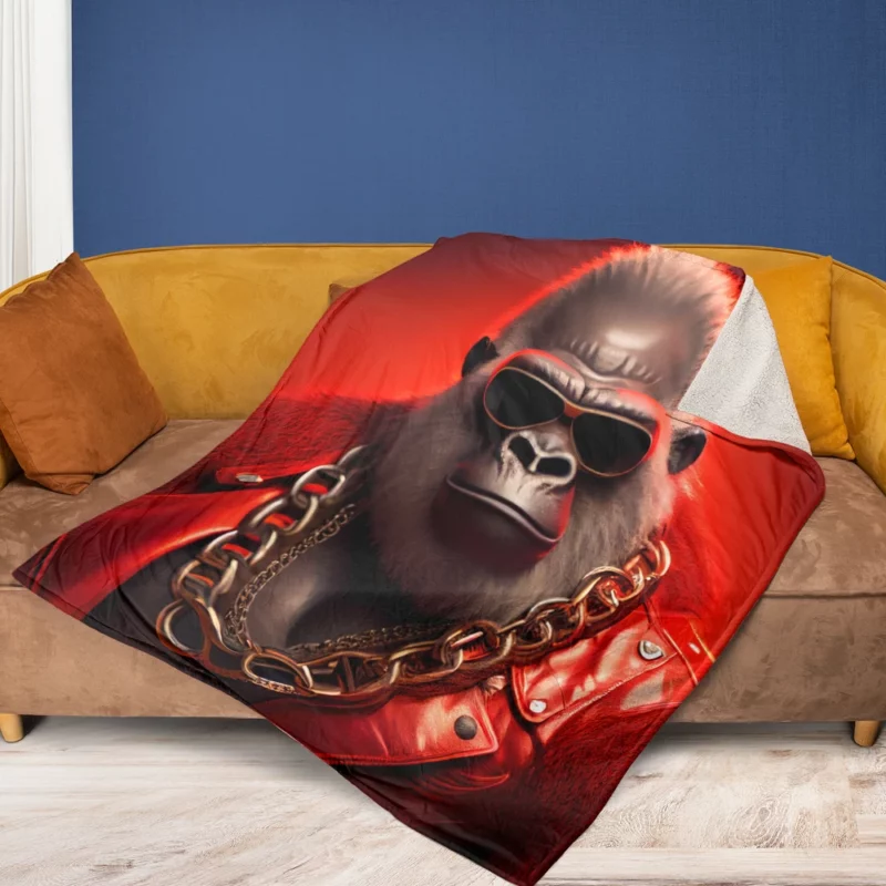 Sunglasses Gorilla Portrait Fleece Blanket 1