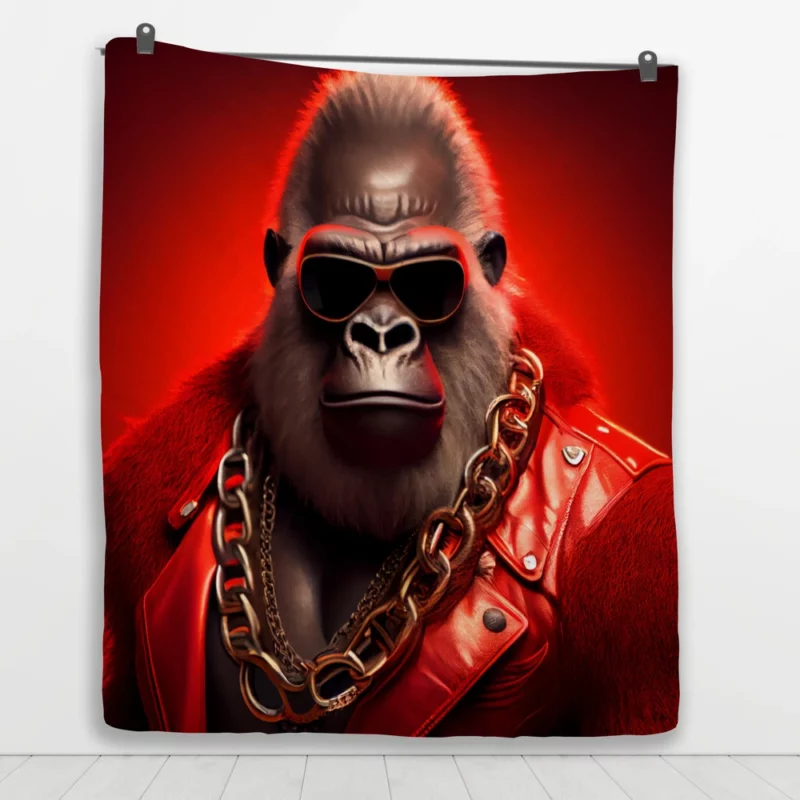 Sunglasses Gorilla Portrait Quilt Blanket 1