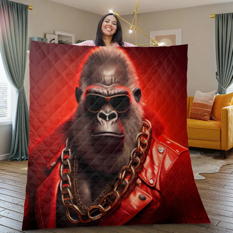 Sunglasses Gorilla Portrait Quilt Blanket