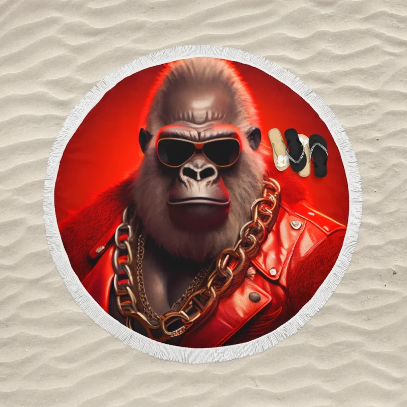 Sunglasses Gorilla Portrait Round Beach Towel