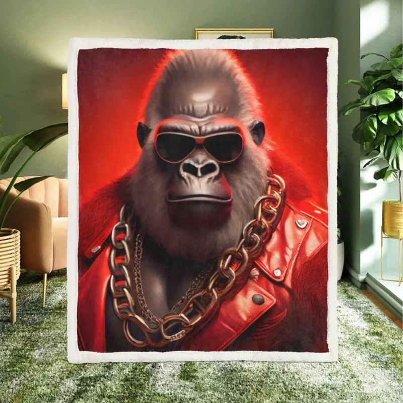 Sunglasses Gorilla Portrait Sherpa Fleece Blanket