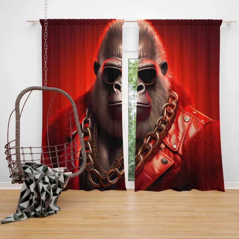 Sunglasses Gorilla Portrait Window Curtain