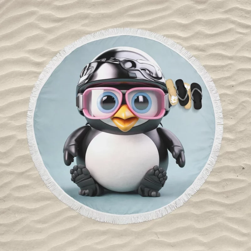 Sunglasses Penguin Artwork Round Beach Towel