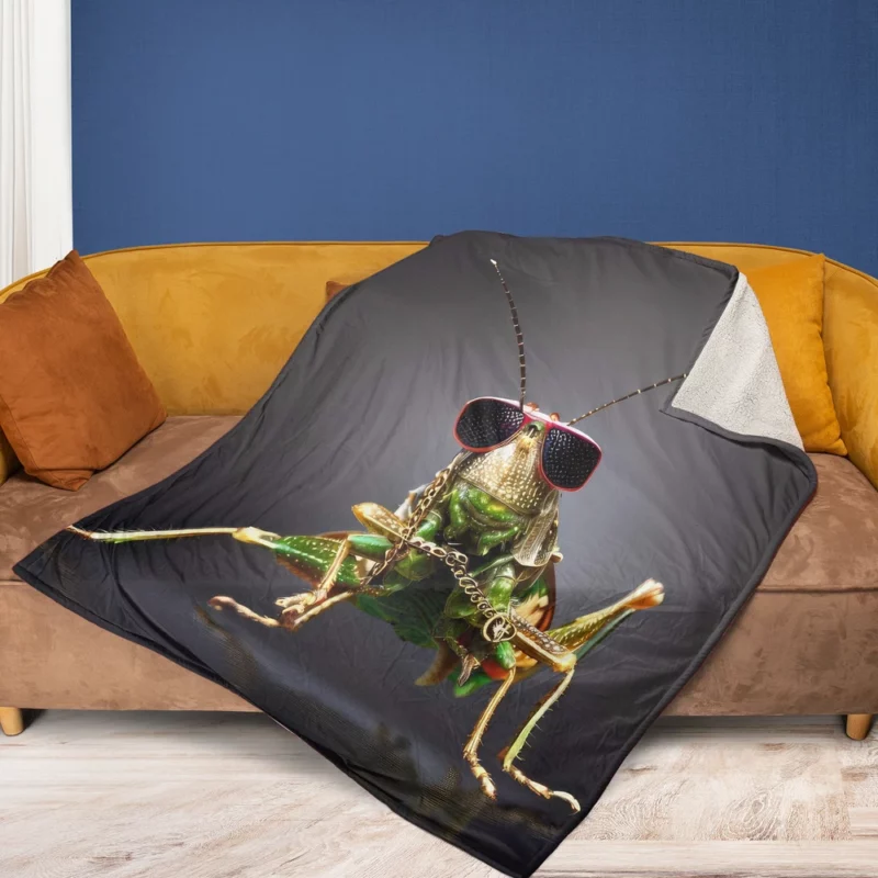 Sunglasses Wearing Grasshopper Fleece Blanket 1