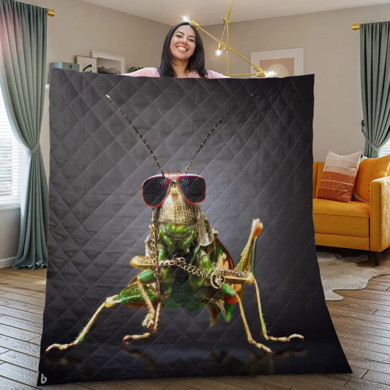 Sunglasses Wearing Grasshopper Quilt Blanket