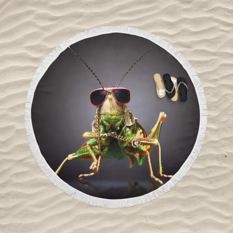 Sunglasses Wearing Grasshopper Round Beach Towel