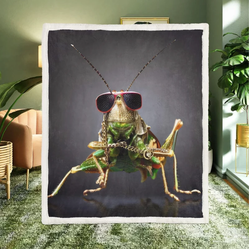 Sunglasses Wearing Grasshopper Sherpa Fleece Blanket