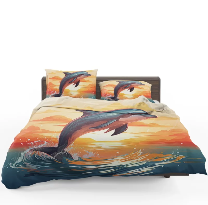 Sunset Dolphin Silhouette Bedding Set 1