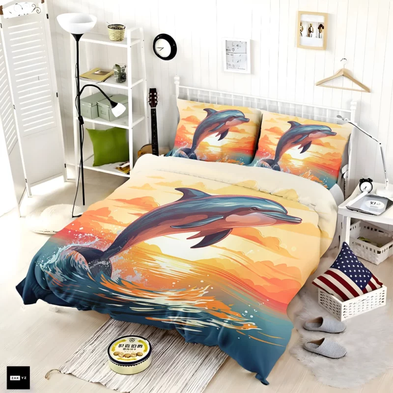 Sunset Dolphin Silhouette Bedding Set