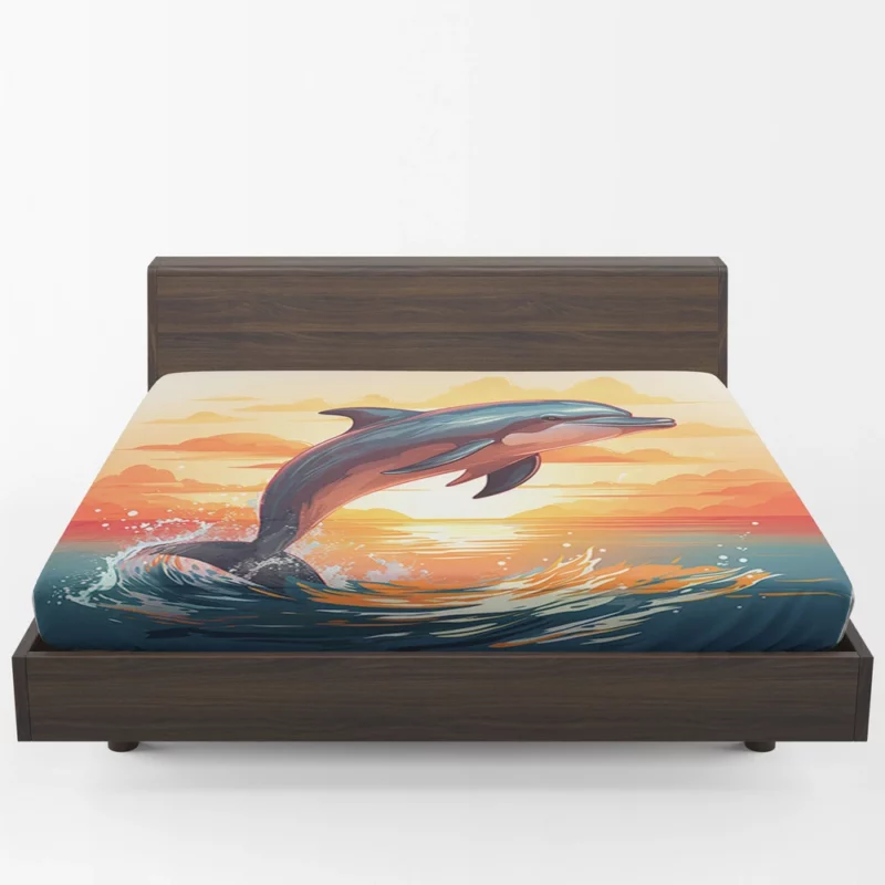 Sunset Dolphin Silhouette Fitted Sheet 1