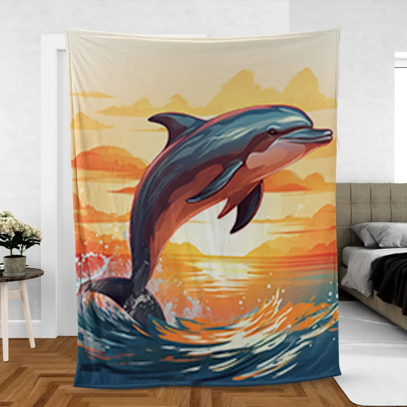 Sunset Dolphin Silhouette Fleece Blanket