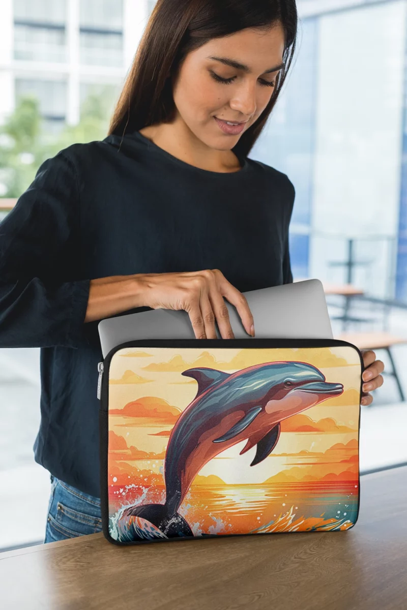 Sunset Dolphin Silhouette Laptop Sleeve 1