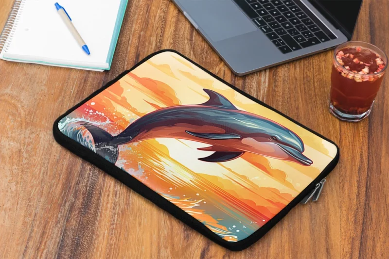 Sunset Dolphin Silhouette Laptop Sleeve 2