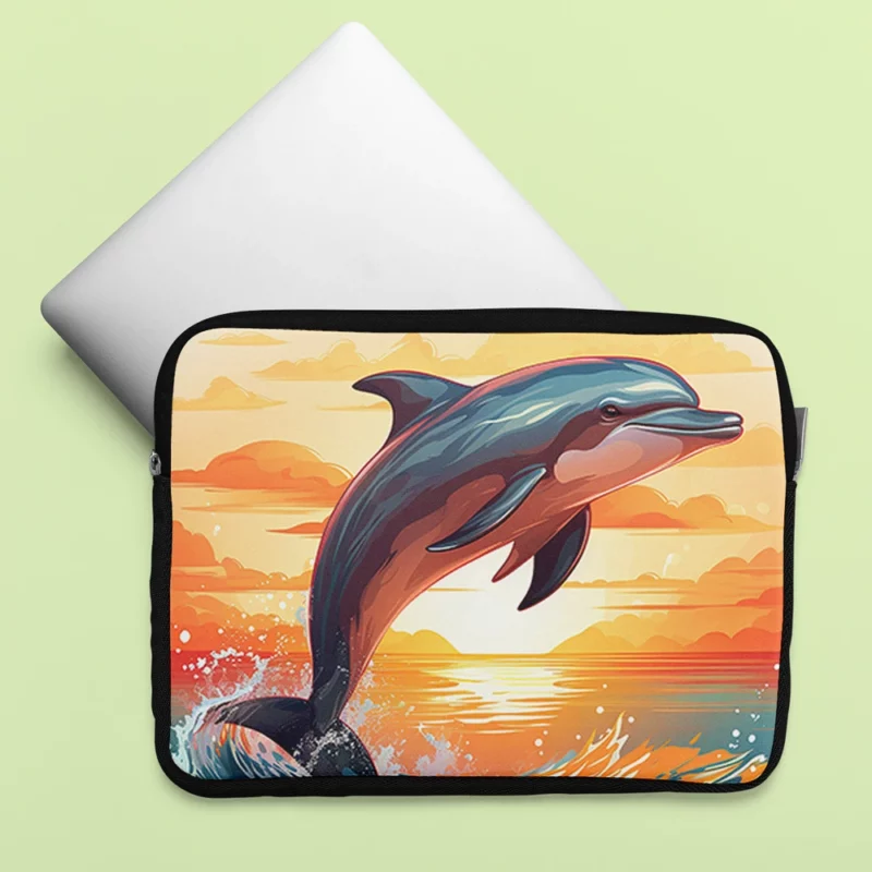 Sunset Dolphin Silhouette Laptop Sleeve