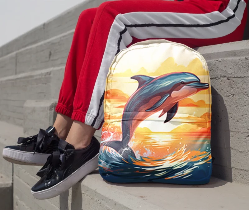 Sunset Dolphin Silhouette Minimalist Backpack 1