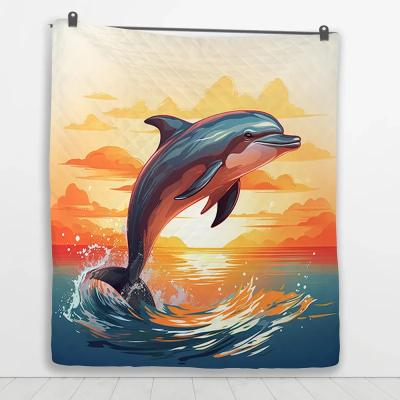 Sunset Dolphin Silhouette Quilt Blanket 1