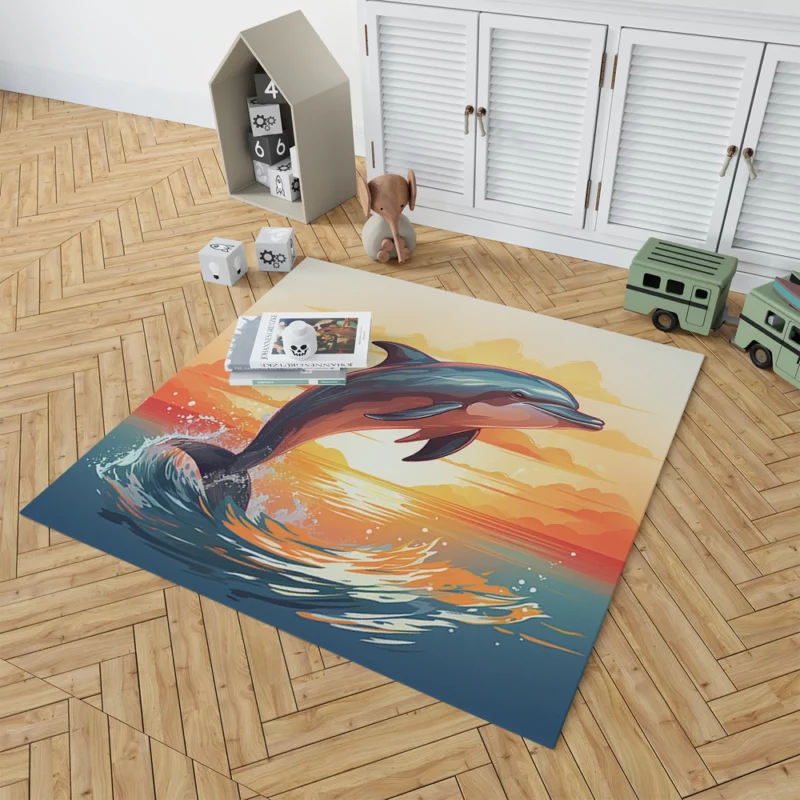 Sunset Dolphin Silhouette Rug 1