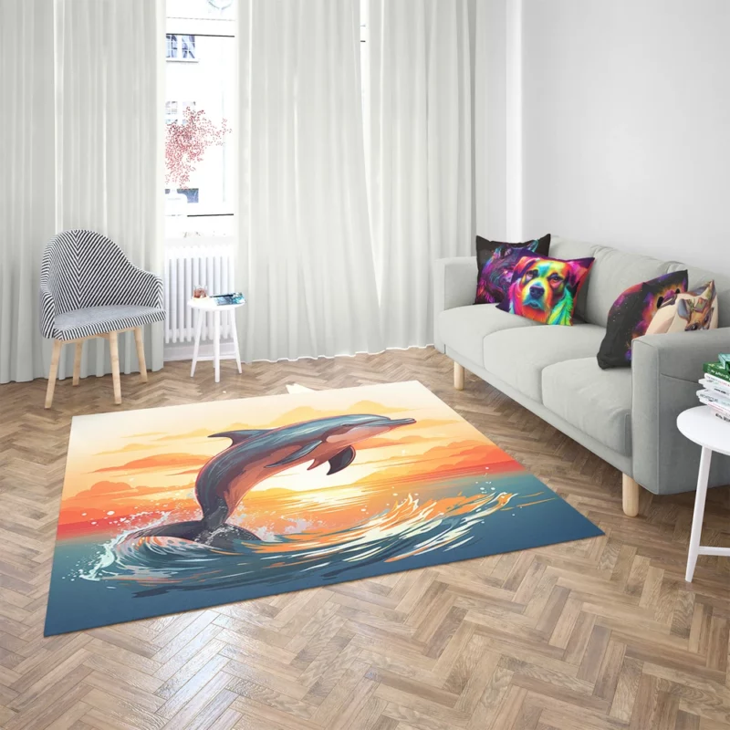 Sunset Dolphin Silhouette Rug 2