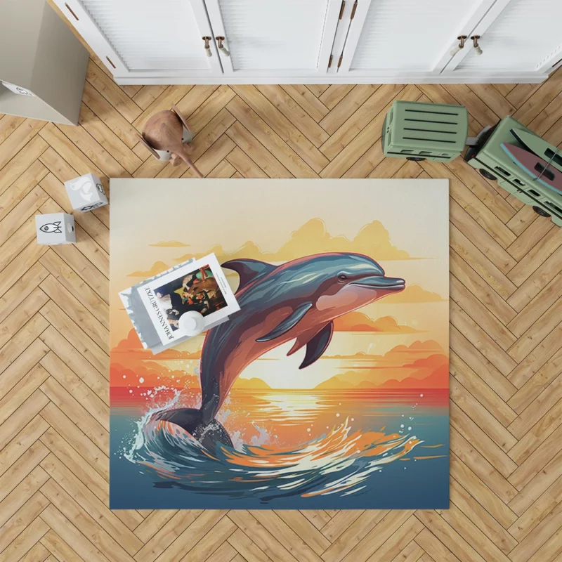 Sunset Dolphin Silhouette Rug