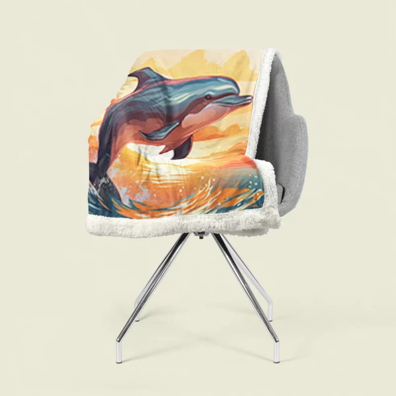 Sunset Dolphin Silhouette Sherpa Fleece Blanket 1