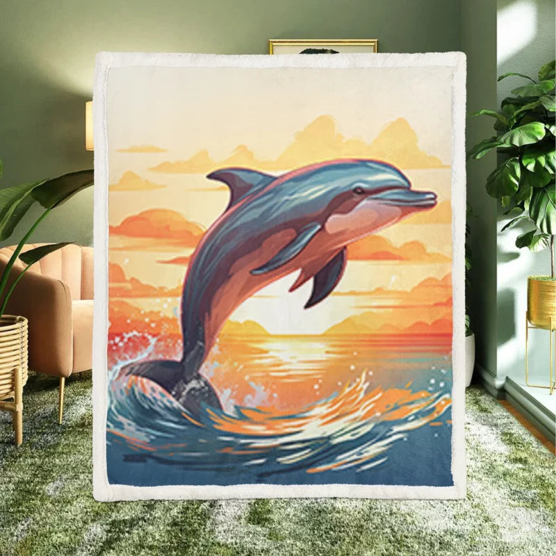 Sunset Dolphin Silhouette Sherpa Fleece Blanket