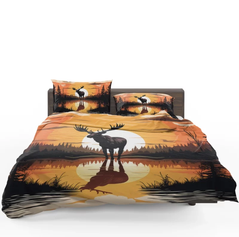 Sunset Moose Among Trees Bedding Set 1