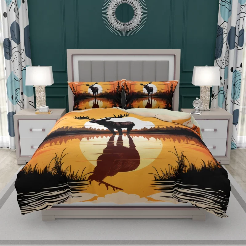 Sunset Moose Among Trees Bedding Set 2