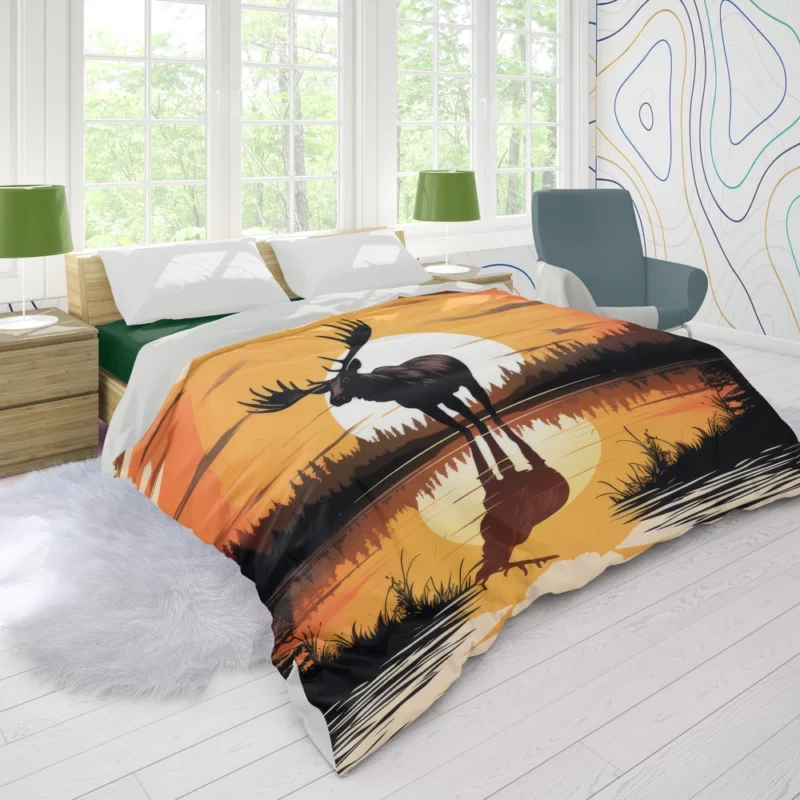 Sunset Moose Among Trees Duvet Cover