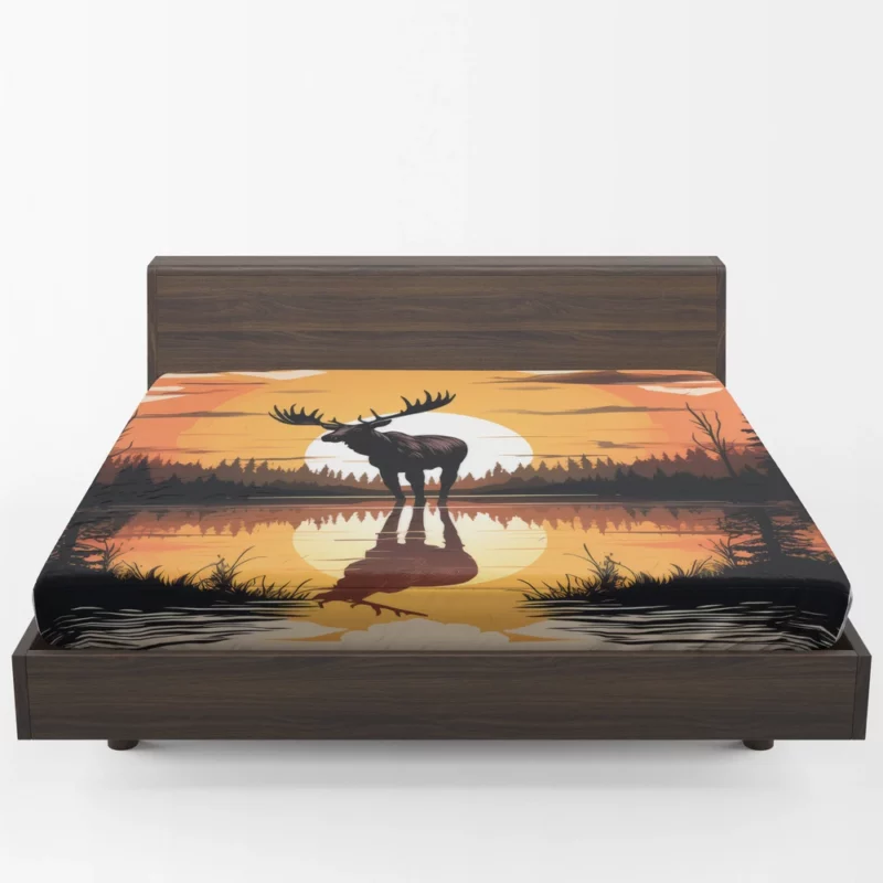 Sunset Moose Among Trees Fitted Sheet 1