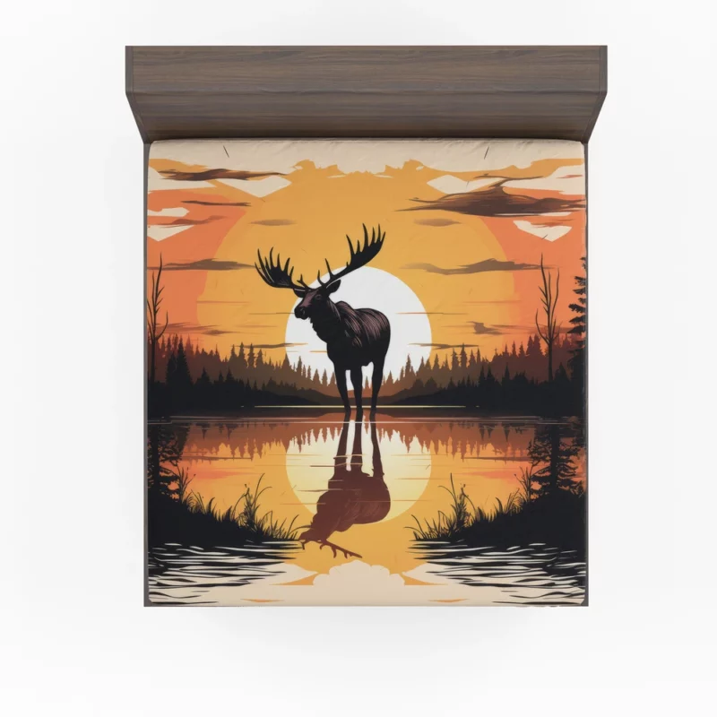 Sunset Moose Among Trees Fitted Sheet