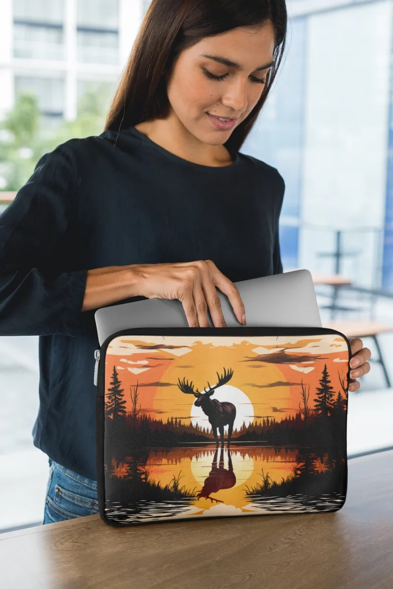 Sunset Moose Among Trees Laptop Sleeve 1