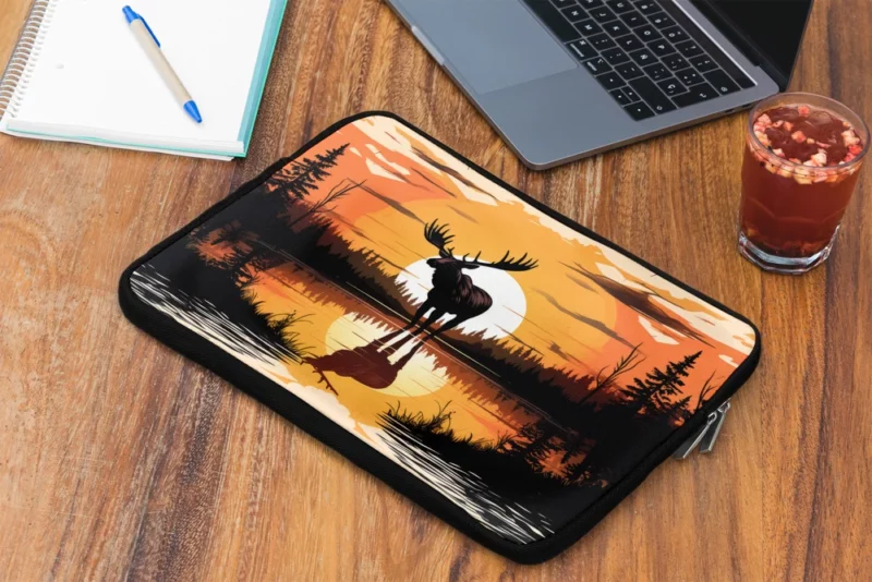Sunset Moose Among Trees Laptop Sleeve 2