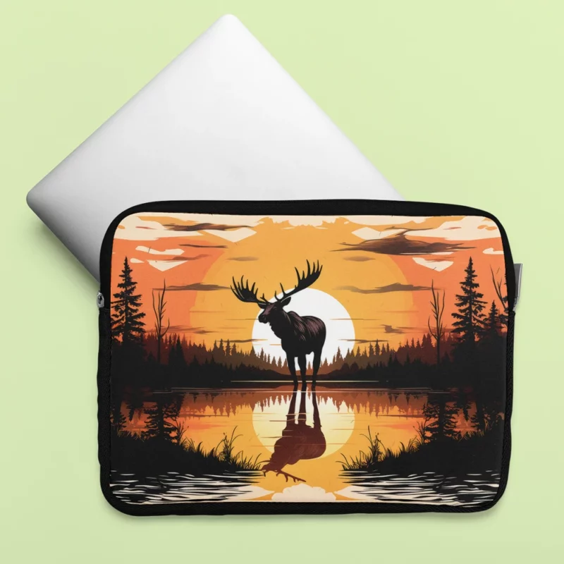Sunset Moose Among Trees Laptop Sleeve