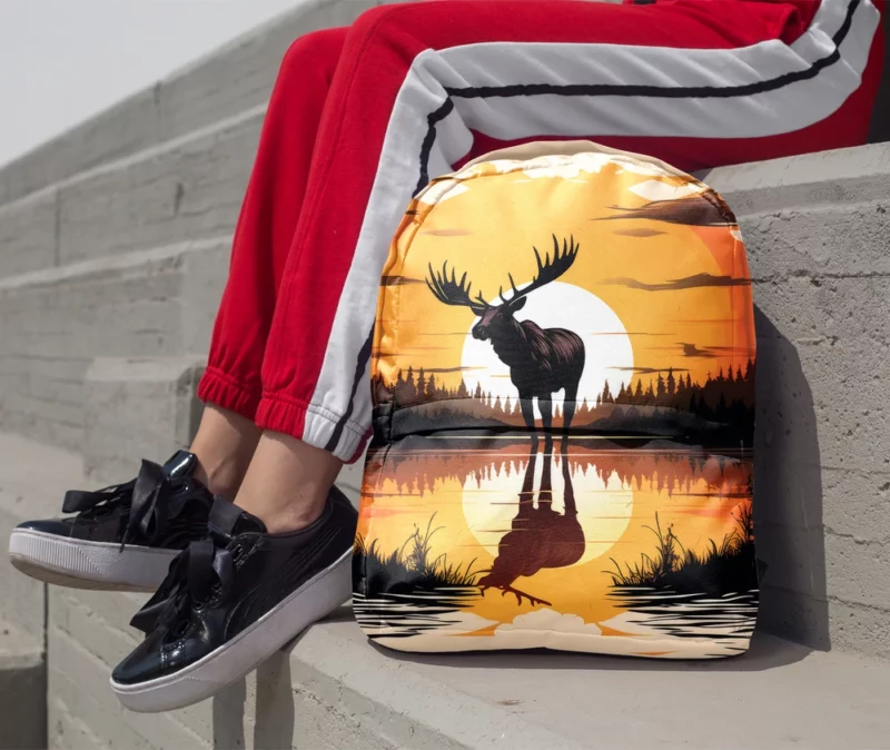 Sunset Moose Among Trees Minimalist Backpack 1