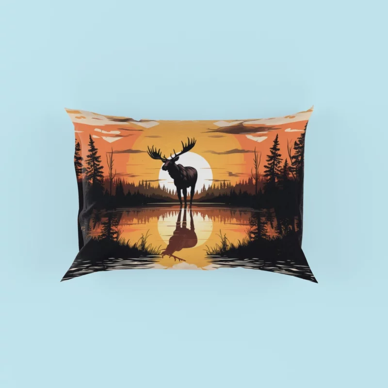 Sunset Moose Among Trees Pillow Case