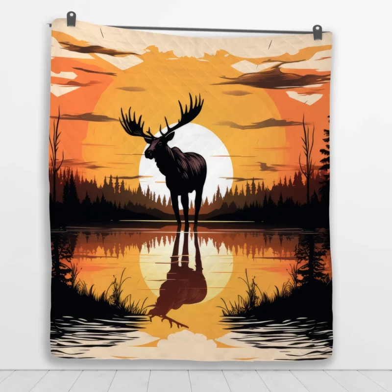 Sunset Moose Among Trees Quilt Blanket 1