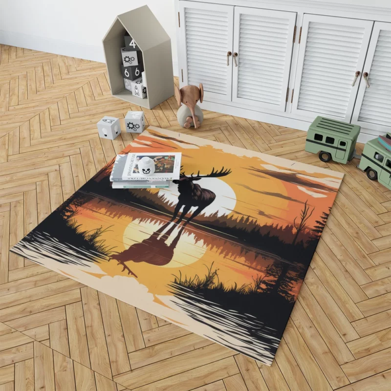 Sunset Moose Among Trees Rug 1