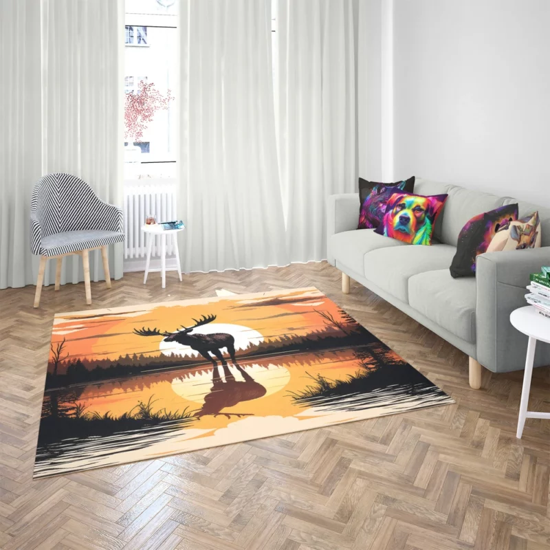 Sunset Moose Among Trees Rug 2