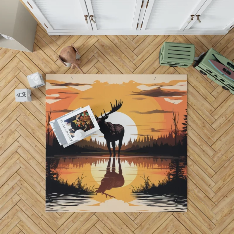 Sunset Moose Among Trees Rug