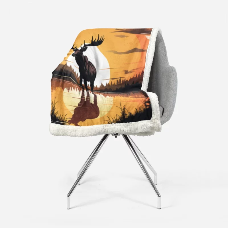 Sunset Moose Among Trees Sherpa Fleece Blanket 1