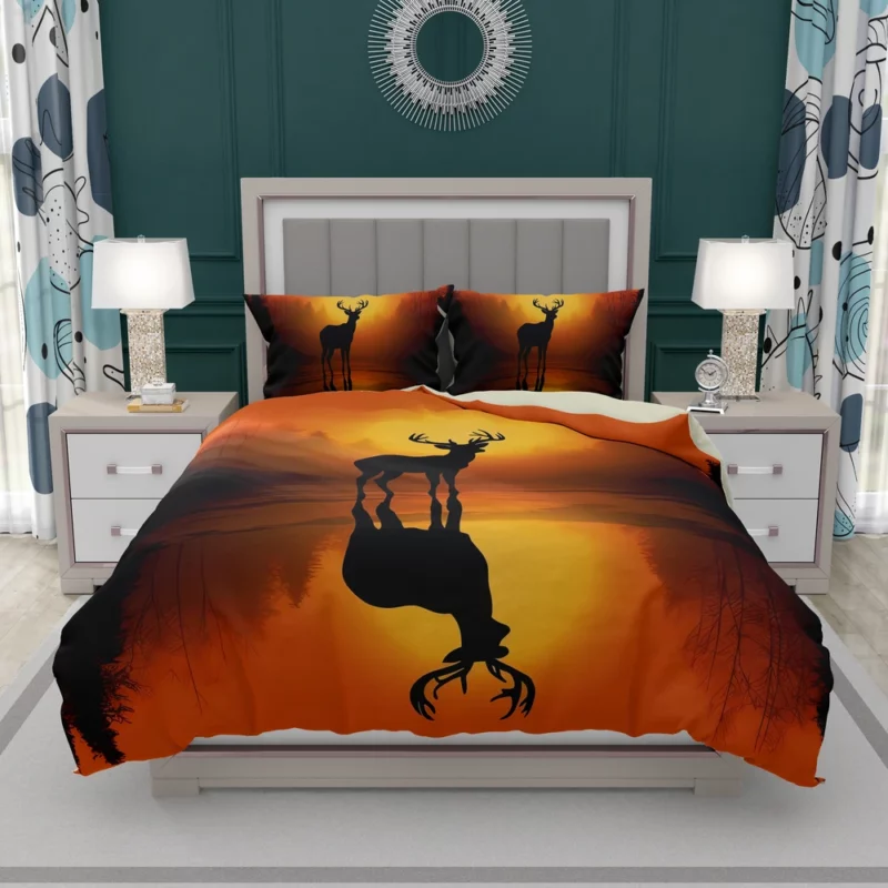 Sunset Over African Plains Antelopes Silhouetted Bedding Set 2