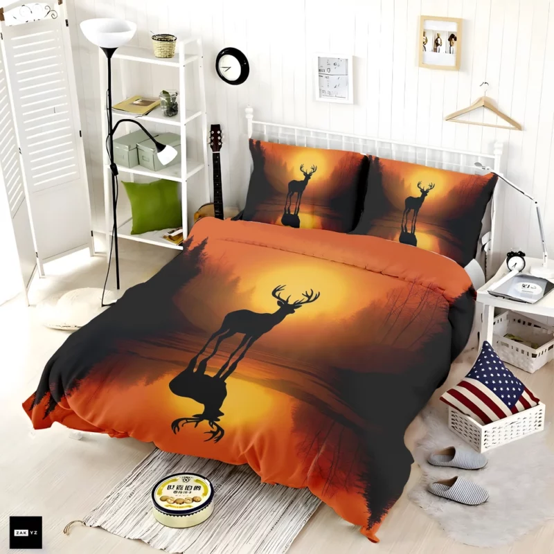 Sunset Over African Plains Antelopes Silhouetted Bedding Set