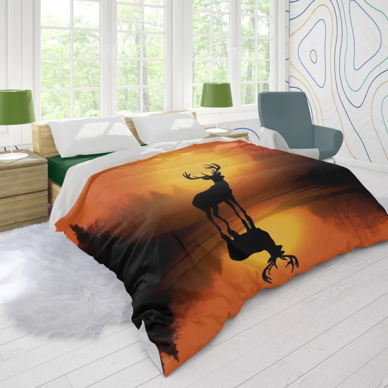 Sunset Over African Plains Antelopes Silhouetted Duvet Cover