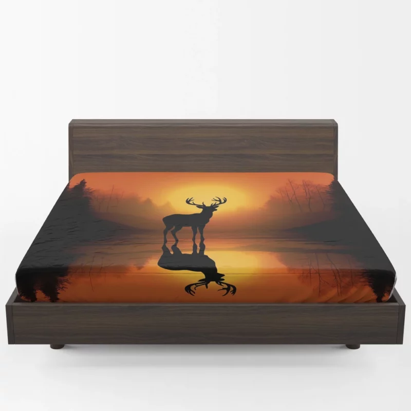 Sunset Over African Plains Antelopes Silhouetted Fitted Sheet 1