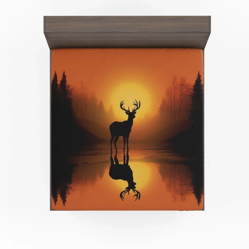 Sunset Over African Plains Antelopes Silhouetted Fitted Sheet