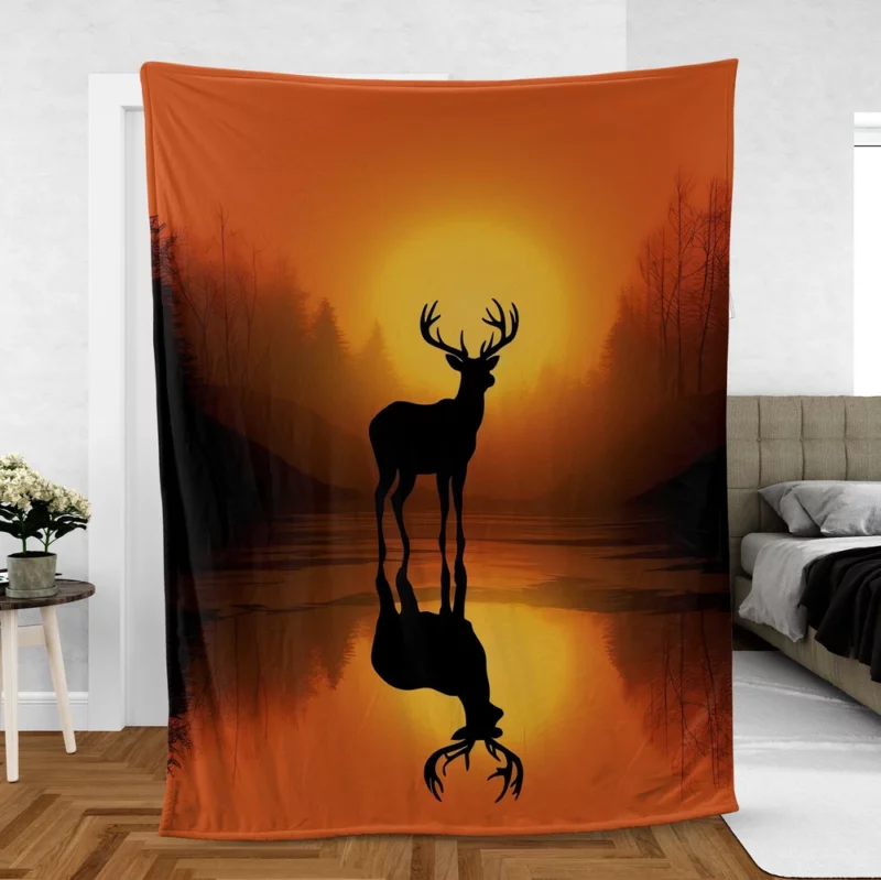 Sunset Over African Plains Antelopes Silhouetted Fleece Blanket