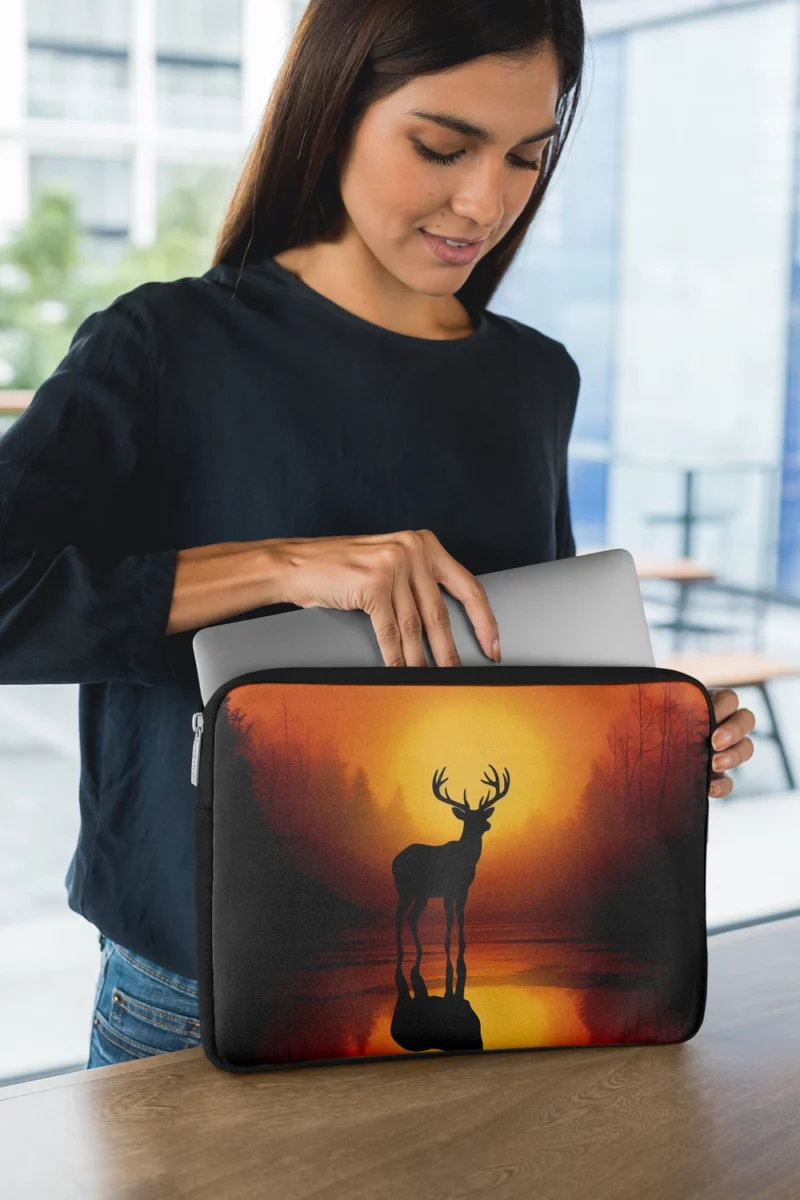 Sunset Over African Plains Antelopes Silhouetted Laptop Sleeve 1