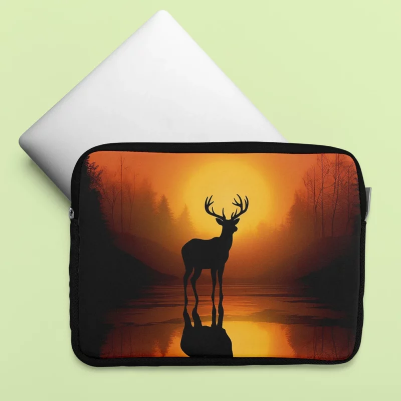 Sunset Over African Plains Antelopes Silhouetted Laptop Sleeve