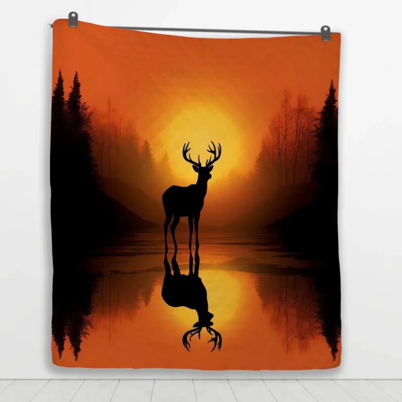 Sunset Over African Plains Antelopes Silhouetted Quilt Blanket 1